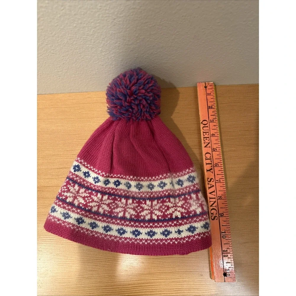 Vintage Hat Wool Ski Hat Pink Purple White Beanie USA Handmade Top‎ Notch Knits